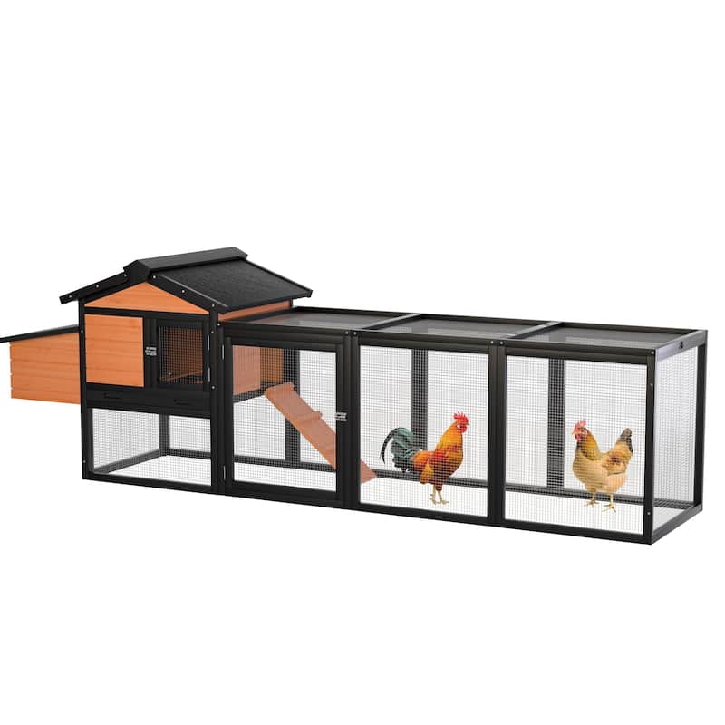 Wooden Chicken Coop, Large Outdoor Hen House with Nesting Box Poultry Cage - Black+Brown