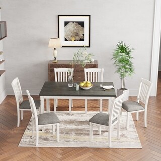 7-Piece Dining Table Set Wood Dining Table and 6 Upholstered Chairs ...