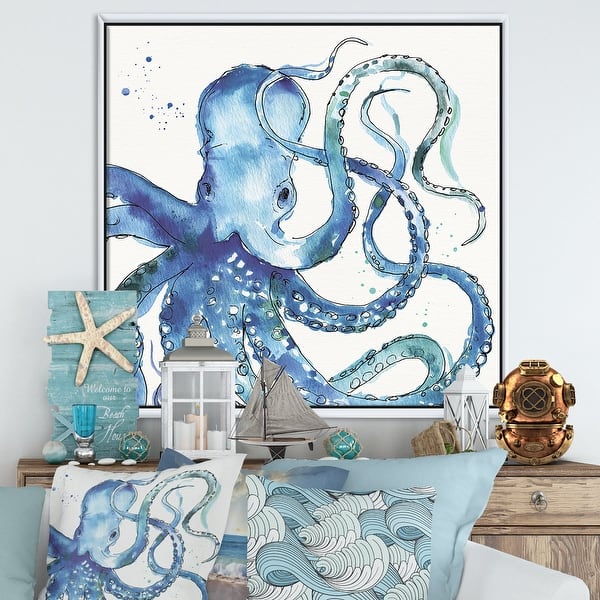 slide 2 of 11, Designart "Blue Deep Sea VIII" Coastal Framed Canvas 16 in. wide x 16 in. high - White