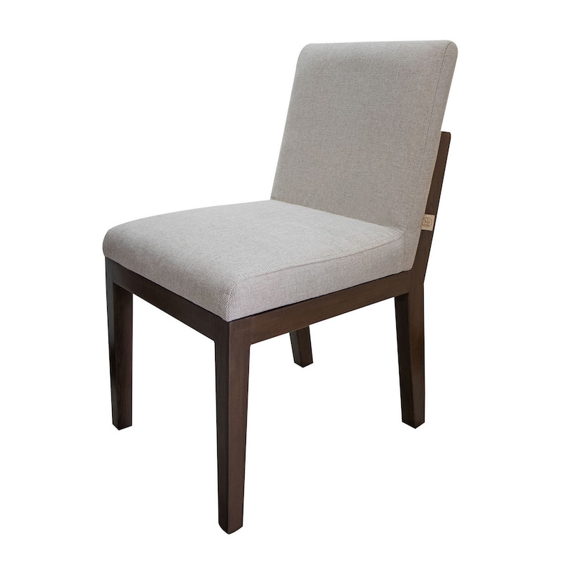 Umey 23 Inch Side Dining Chair Set of 2, Beige Fabric, Brown Solid Wood