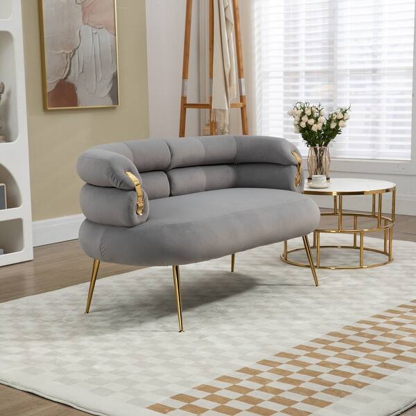 Tufted Backrest Loveseats w/ Metal Arms, Curved Sleeper Loveseat, Gray