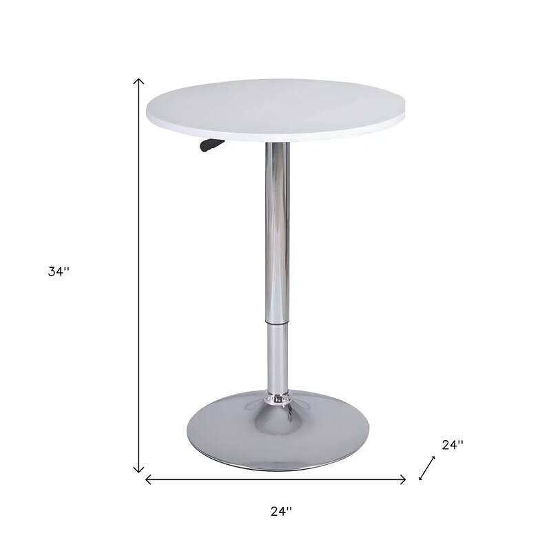 HomeRoots 24" White and Silver Rounded Wood and Iron Bar Table - 24 in. x 34 in. x 24 in.