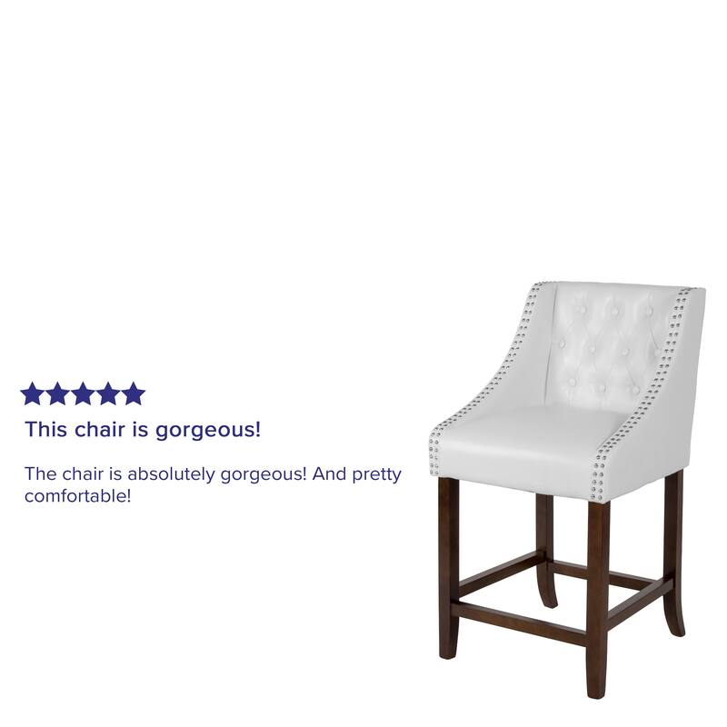 Transitional Tufted Upholstered/Walnut Finish Counter Stool (Set of 2)