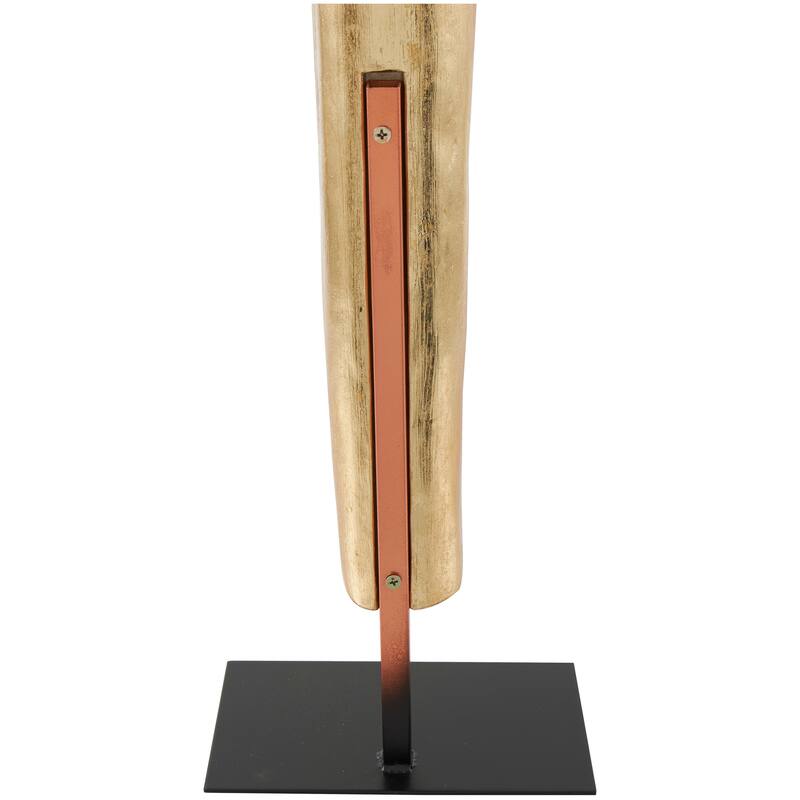 Gold Polystone Slim Abstract Leaf Sculpture with Black Metal Stand