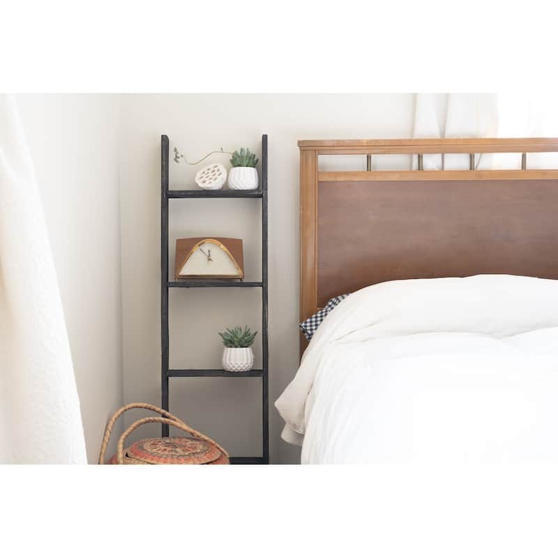 4 Step Rustic Black Wood Ladder Shelf - 60" x 15"