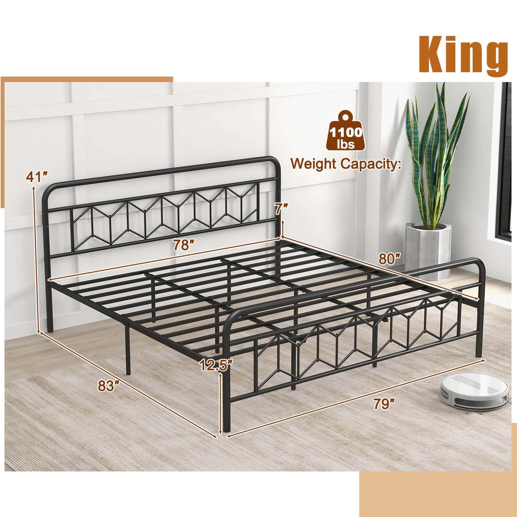 Twin/Full/Queen/King Metal Bed Frame Slats Support Mattress Foundation