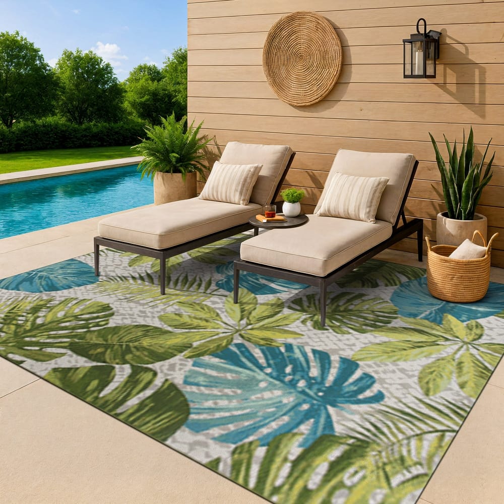 World Rug Gallery Contemporary Tropical Floral Indoor/Outdoor Area Rug