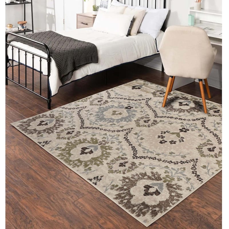 Superior Oriental Traditional Indoor Area Rug - 8' Square - Ivory