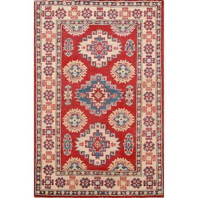 Red Kazak Foyer Rug Hand-Knotted Traditional Bedroom Wool Carpet - 2'8"x 4'0"