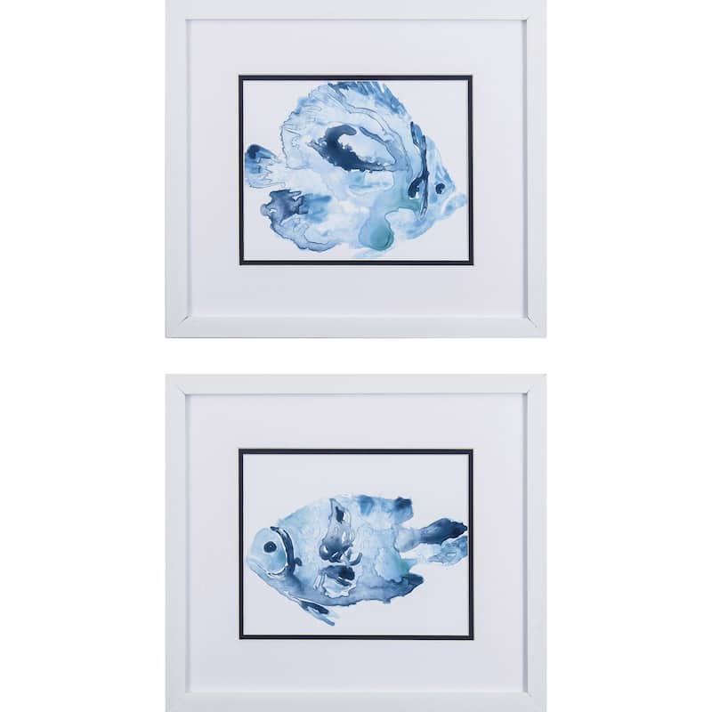 Blue Ocean Fish A S/2 Framed Art Under glass - 14 X 16 X 1