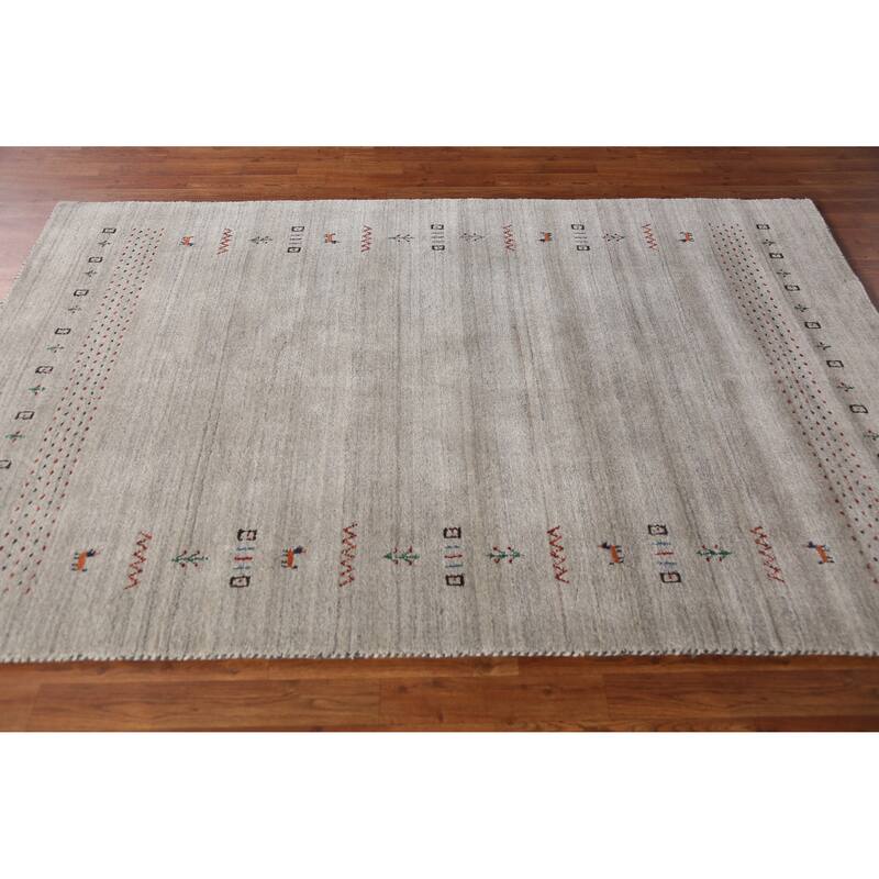 Gabbeh Indian Area Rug Hand-Knotted Grey Tribal Wool Carpet - 5'0" x 7'9"