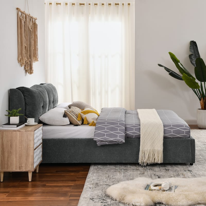 Storage Upholstered Hydraulic Platform Bed with Integrated Headboard for Bedroom