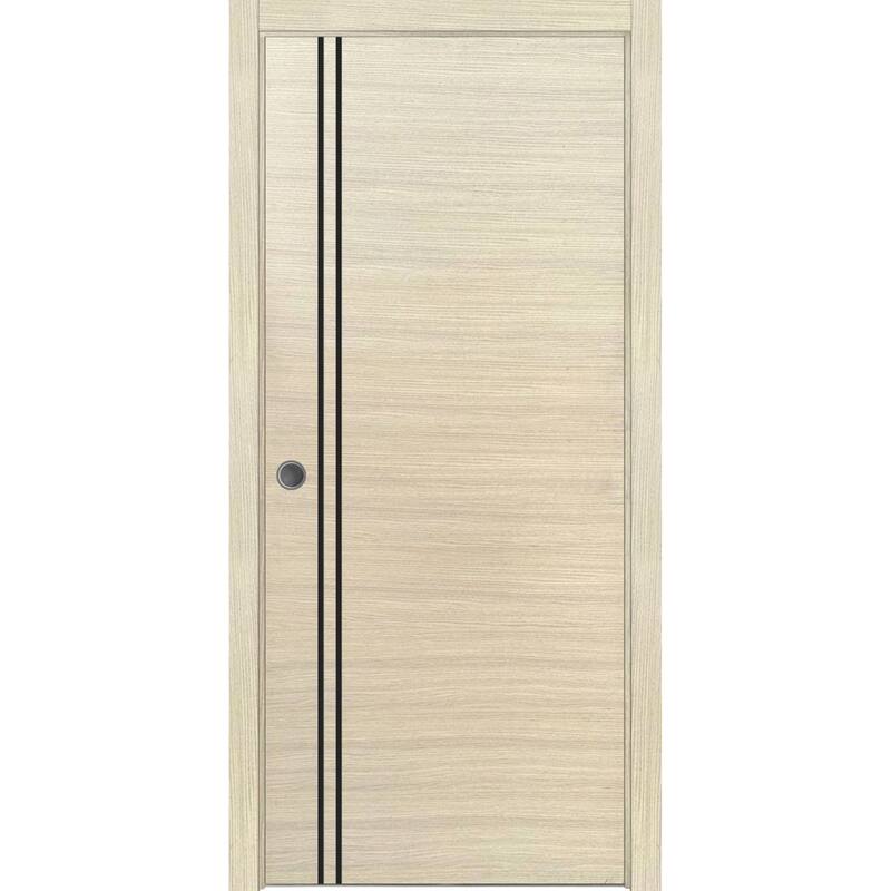 French Pocket Door 28x80 with Planum 0016 Natural Veneer Kit Trims Rail - 32" x 96"