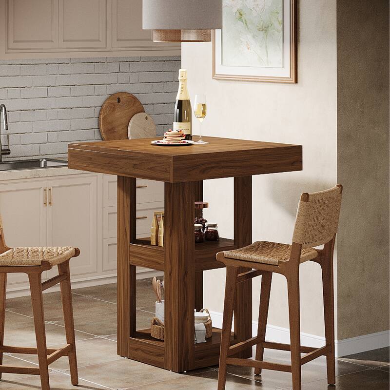 31.5-Inch Square Bar Table with Storage Shelves