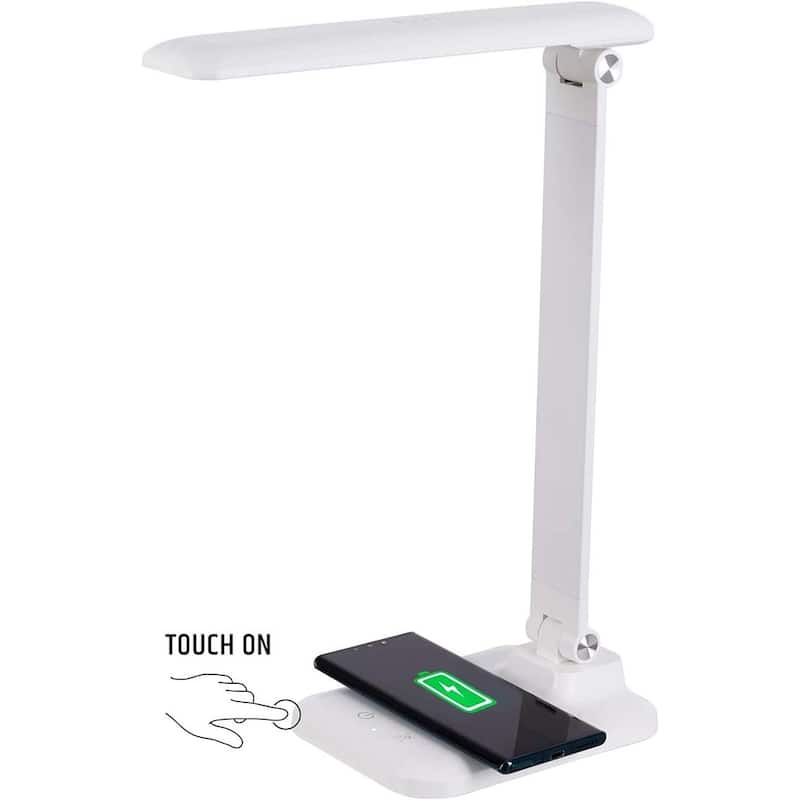 Brilli 15"H Bright-Clean Antimicrobial LED Desk Lamp Matte White Finish with Qi Wireless Charging - White