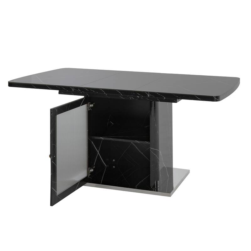 47.24"-63"Modern Rectangle Dining Table, Stretchable, with Printed Black Marble Table Top+Storage Cabinet Table Leg