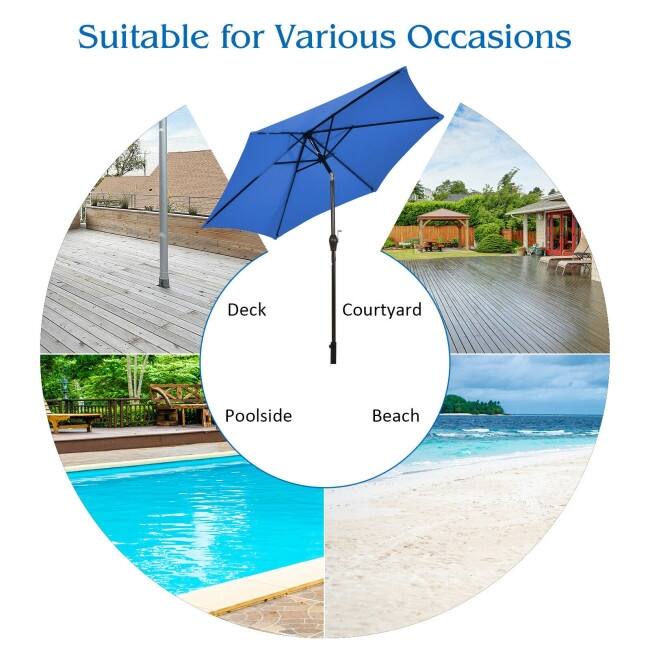 9-Foot Outdoor Market Patio Table Umbrella with Push-Button Tilt and Crank Lift for Sun Shade