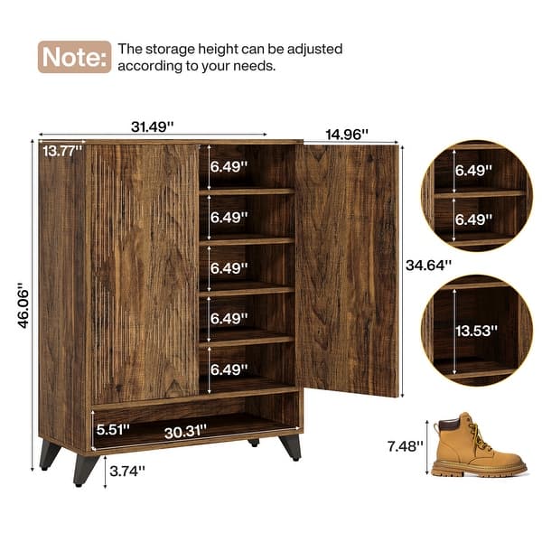 dimension image slide 2 of 3, 24 Pairs Large Wood Shoe Storage Cabinet with Doors for Entryway - 6-Tier