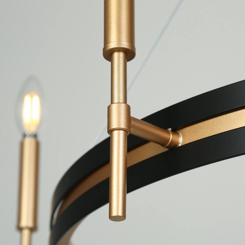 Modern Farmhouse 6-Light Black Gold Chandelier Wheel Mid-century Lights for Dining Living Room - D33.3" x H92.3" Max