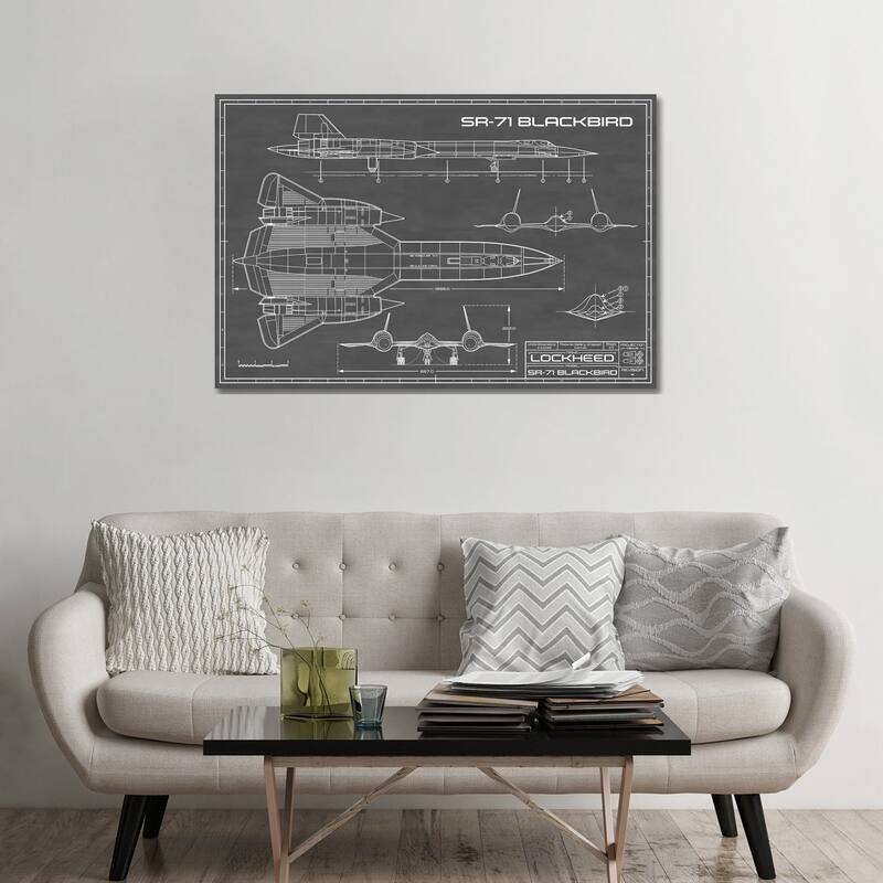 iCanvas "SR-71 Blackbird Spy Plane In Black" by Action Blueprints Canvas Print - 32x48x1.5