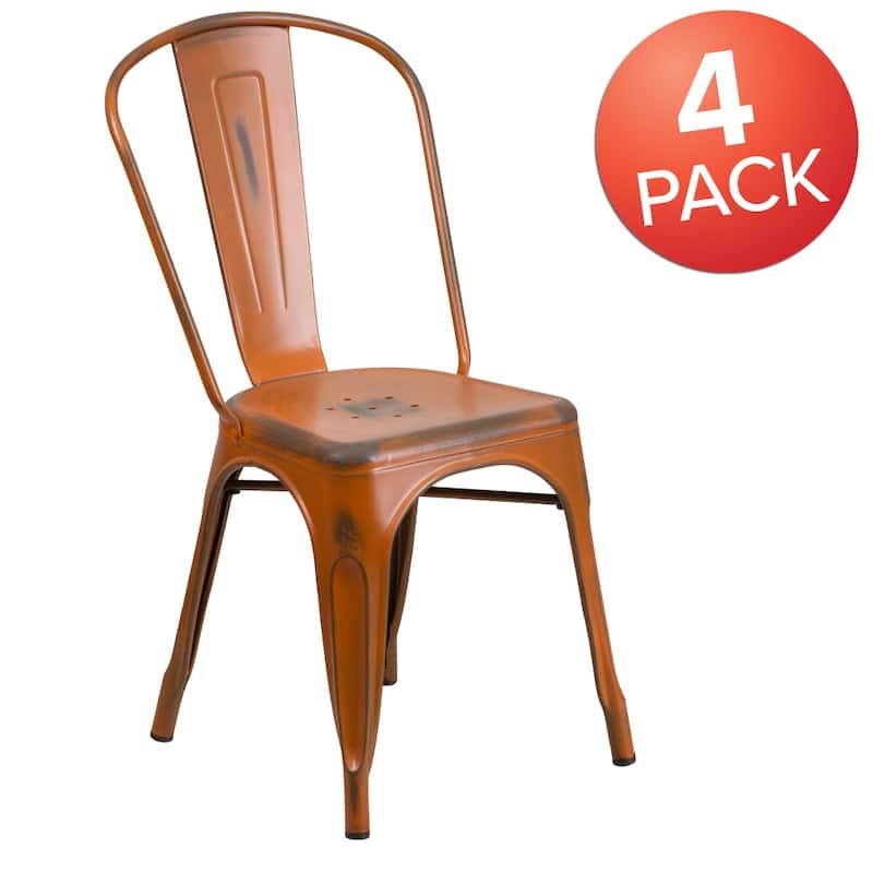Distressed Metal Indoor-Outdoor Stackable Chair - Kitchen Furniture