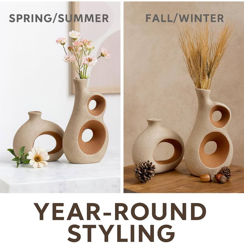 Aria Home Brown Ancient Elegance Ceramic Vases Decorative Set of 2