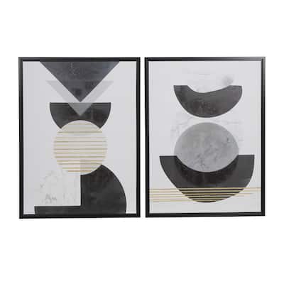 Canvas Abstract Living Room Framed Wall Art with Gold Foil Accents - Set of 2 White - Roche River Decor