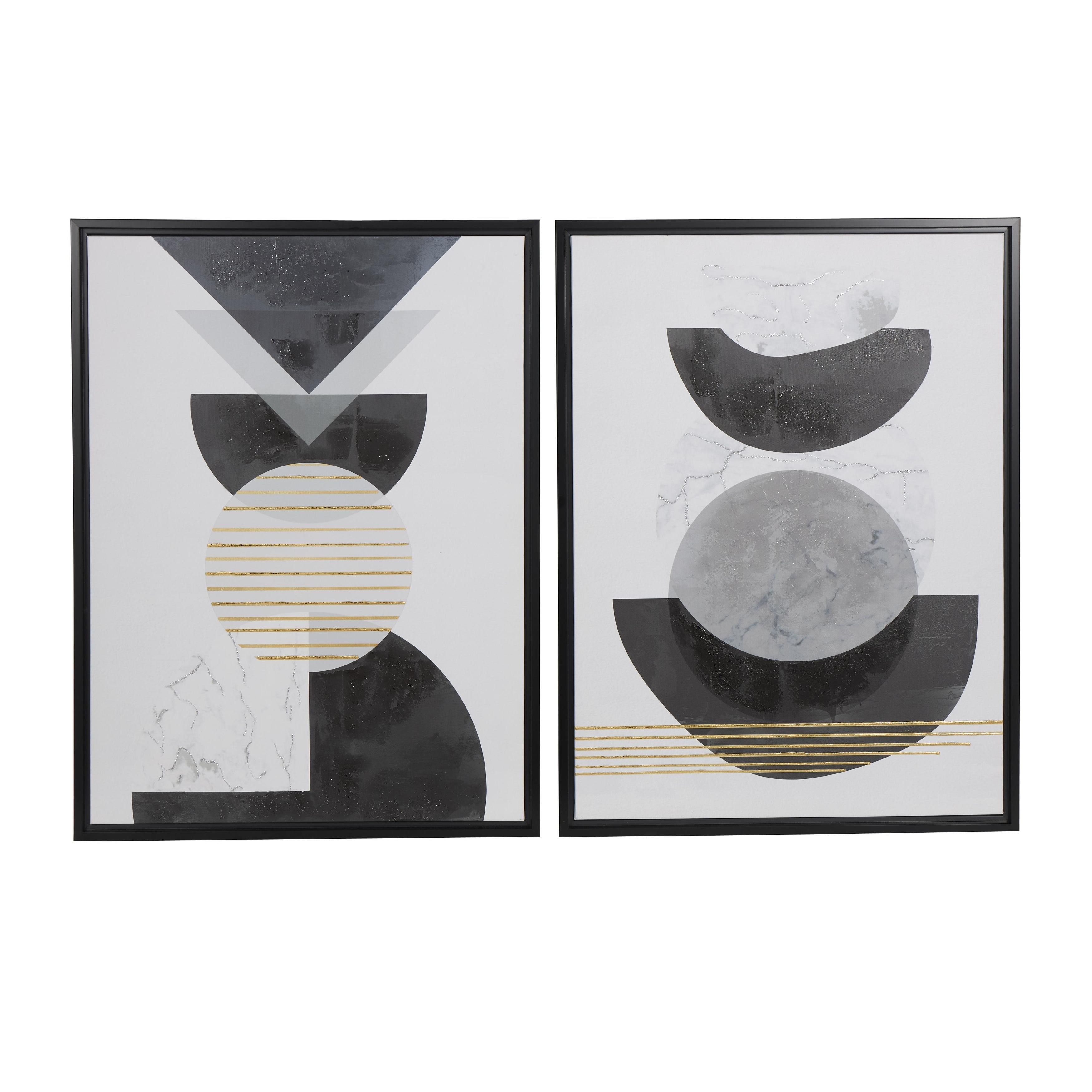 Canvas Abstract Living Room Framed Wall Art with Gold Foil Accents - Set of 2 White - Roche River Decor