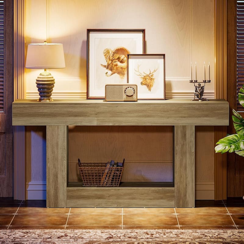 63 Inches Console Table, Farmhouse 2 Tiers Entryway Table, Sofa Table