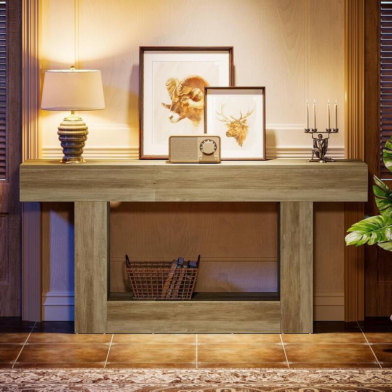Farmhouse 2 Tiers Console Table Entryway Table with U-Shaped Base