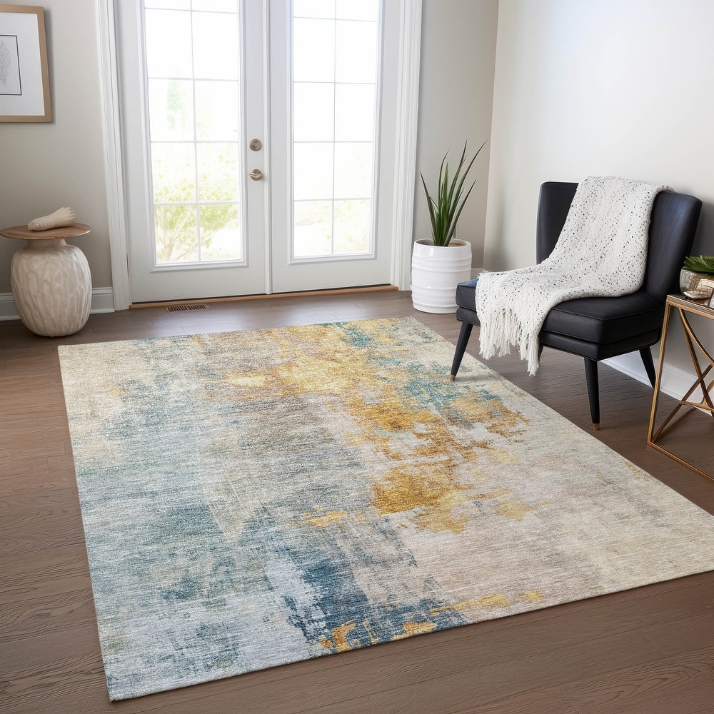 Machine Washable Indoor/ Outdoor Abstract Contemporary Chantille Rug