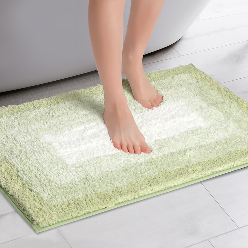 Soft and Absorbent Bathroom Rug Non-Slip Plush Shaggy Bath Carpet U-Shaped and Rectangle Luxury Bath Mats - Green Geometry Rectangle - 20" x 32"