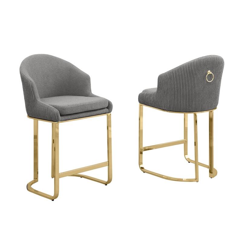 Best Quality Furniture Teddy Fabric Gold Chrome Barstools (Set of 2) - N/A