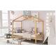 preview thumbnail 15 of 34, Twin Size Wood House Bed with Storage Space and Roof for Kids, Boys, Girls and Bedroom