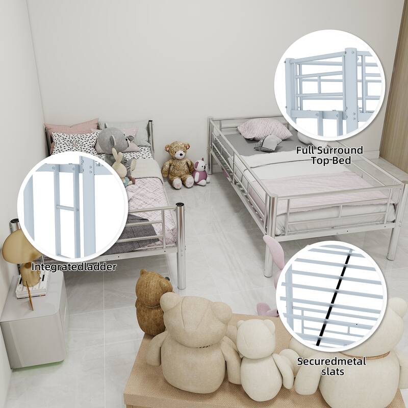 Twin Over Twin Metal Bunk Bed for Kids Boys Girl