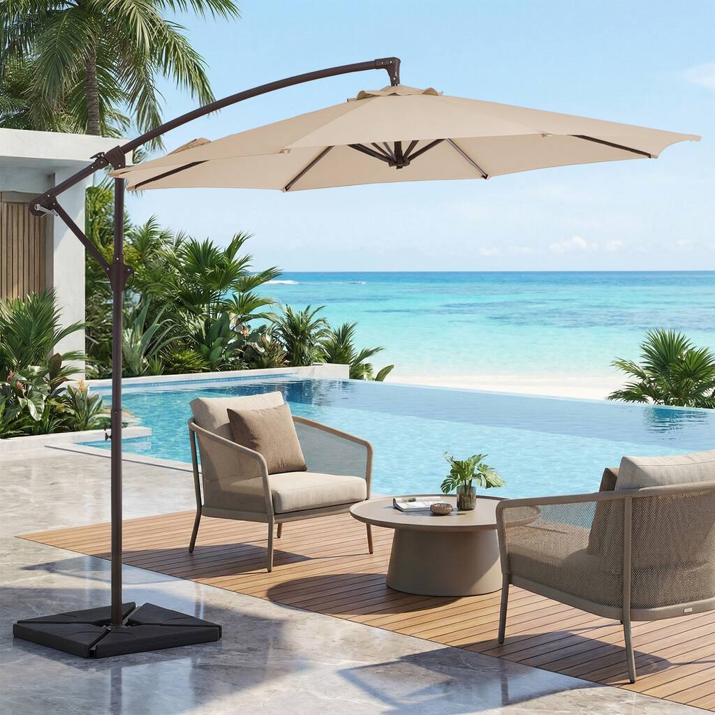 10 ft Steel Crank-lift Cantilever Umbrella With Weighted Base