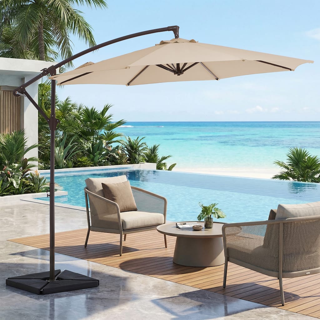 10ft Steel Crank Lift Hanging Offset Cantilever Umbrella with Weighted Base