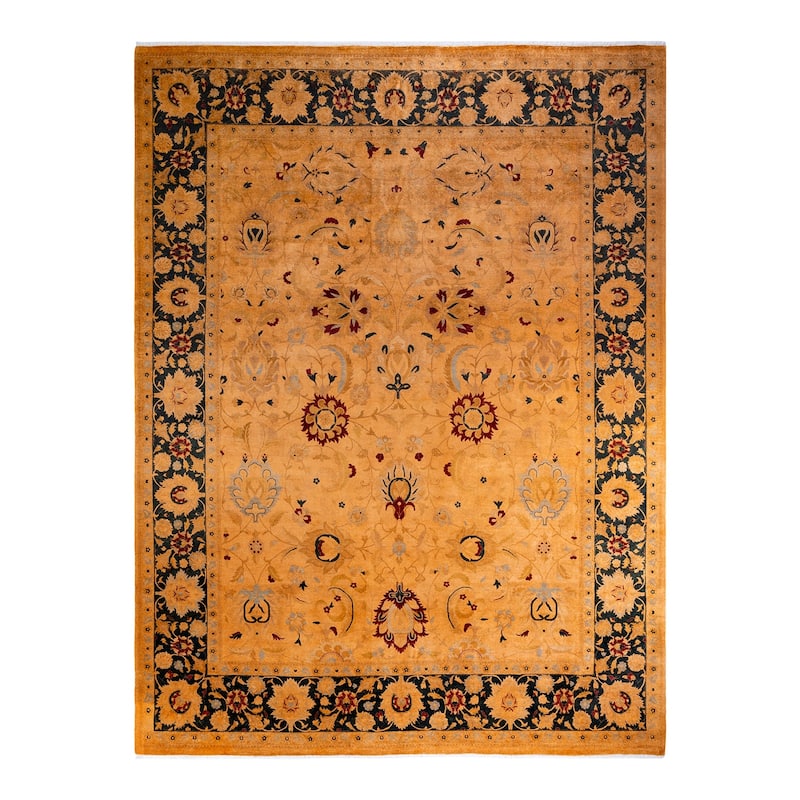 Overton Hand Knotted Wool Vintage Inspired Modern Contemporary Overdyed Orange Area Rug - 8' 10" x 11' 9"
