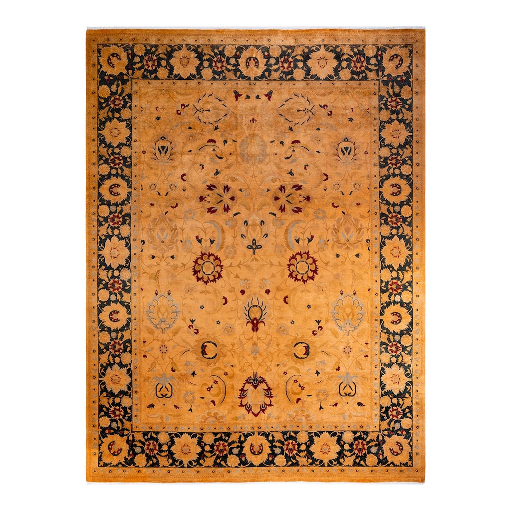 Overton Hand Knotted Wool Vintage Inspired Modern Contemporary Overdyed Orange Area Rug - 8' 10" x 11' 9"
