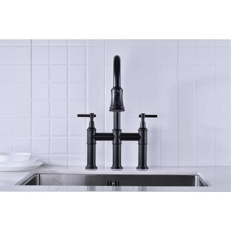 Bridge Kitchen Faucet with Pull-Down Sprayhead in Spot