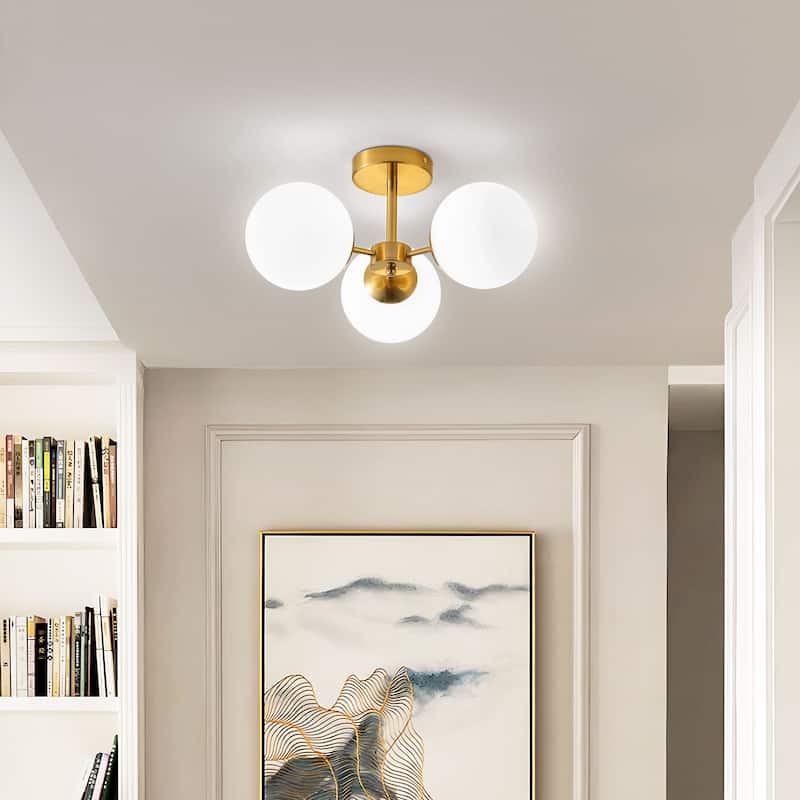 Starsky 3-Light Sputnik Modern White Bubble Glass Globe Semi Flush Mount