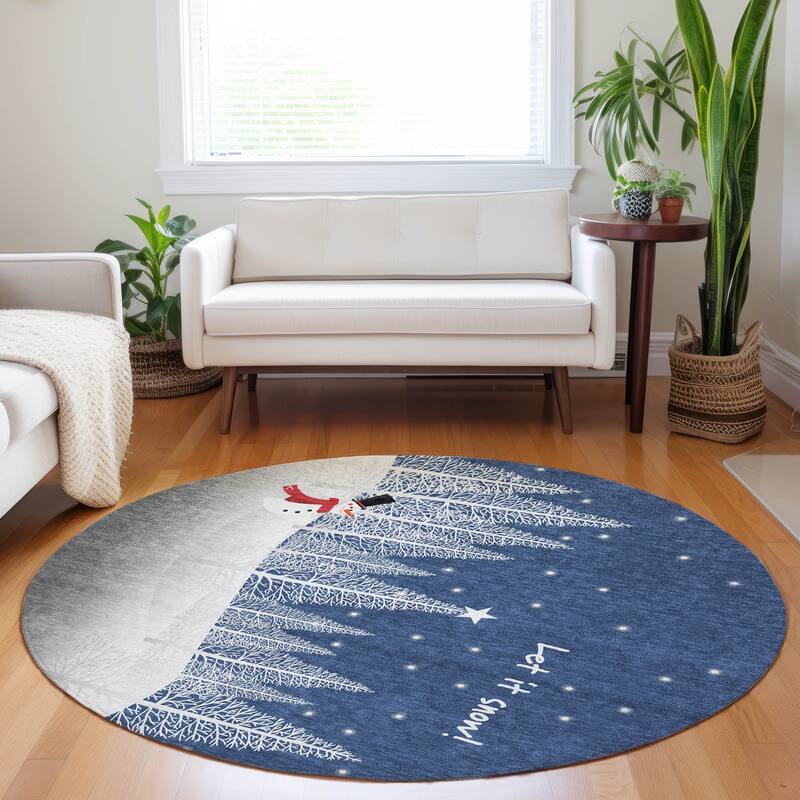 Premium Washable Super Soft Snowy Winter Holiday Mayfield Rug - Multi - 8' x 8' - Round