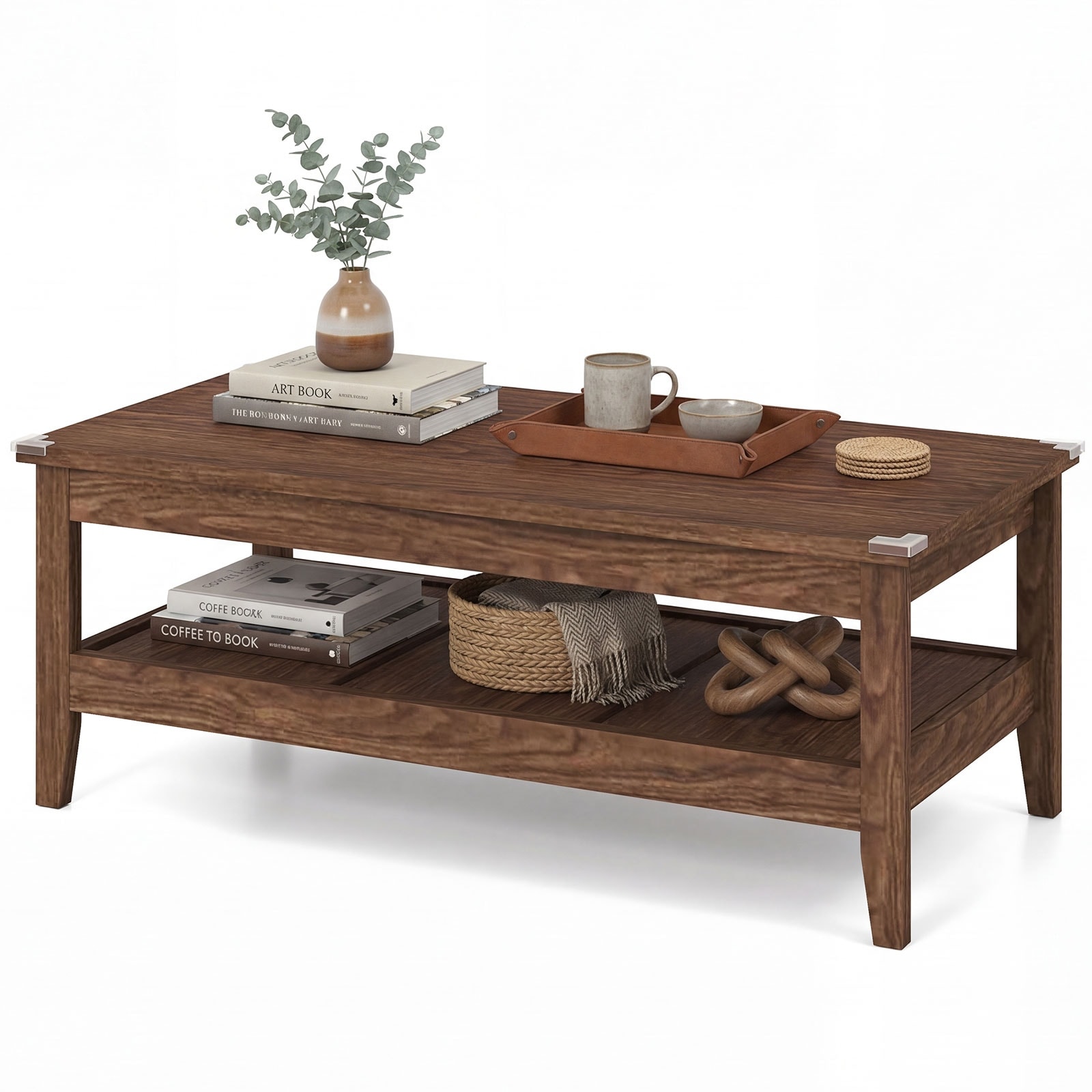 Costway 2-Tier Rectangle Center Table with Slatted Storage Shelf & - See Details