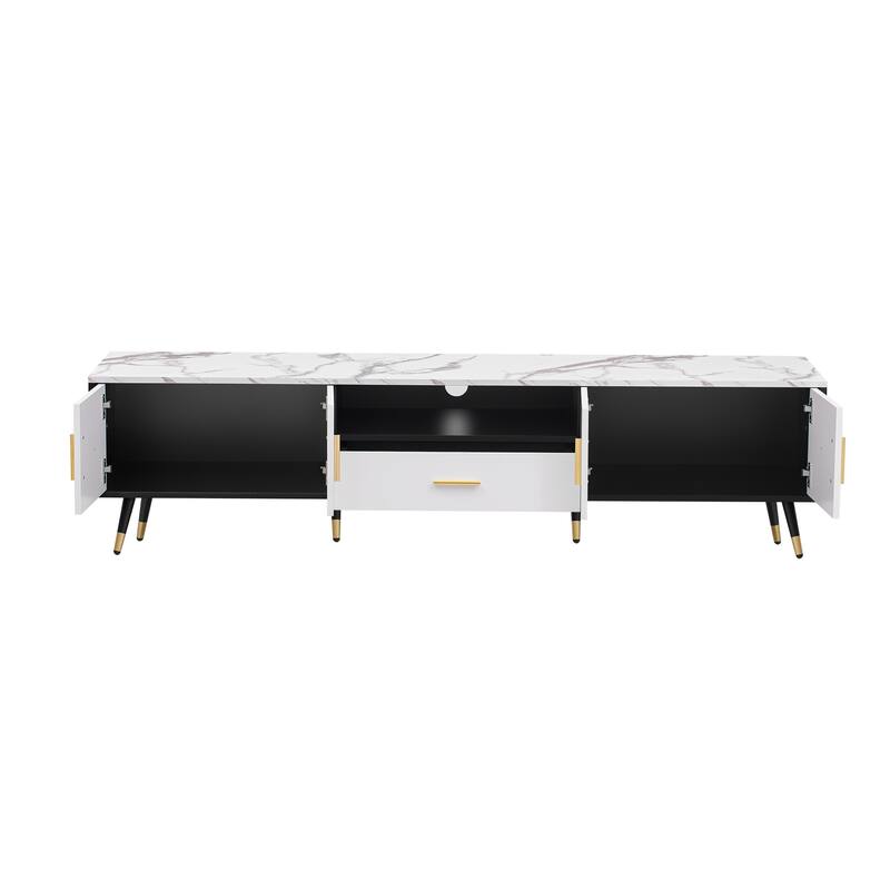 Modern Resistant TV Stand with 2 Storage Cabinets and 1 Silent Drawers for Living Room Media​ and Home Theater