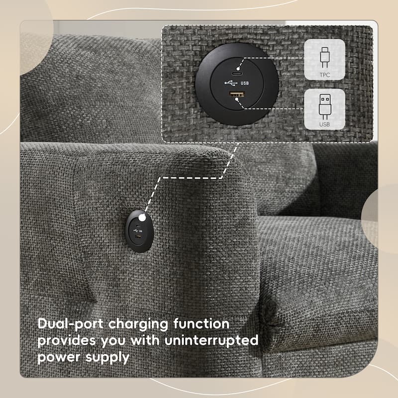 Single Sofa Chair with Dual-Port Charger, Chenille Tufted Upholstered Lounge Chair, Comfy High-Density Foam Armchair