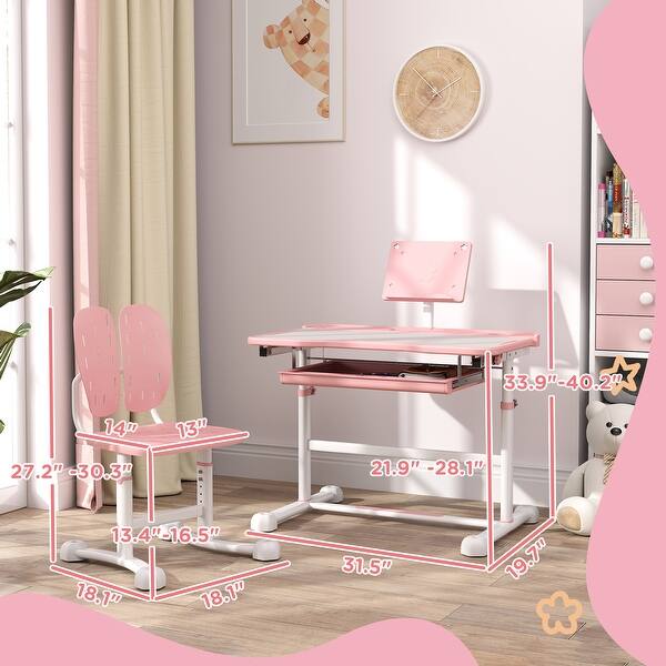 Ergonomic Kids Desk and Chair Set with Adjustable Height, Tilt Desktop, and Storage Features