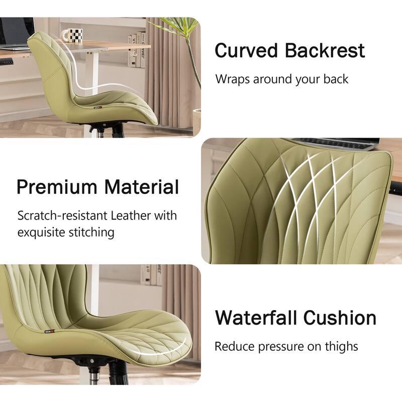 Faux Leather Office Chair with Wheels, Upholstered Task Chair
