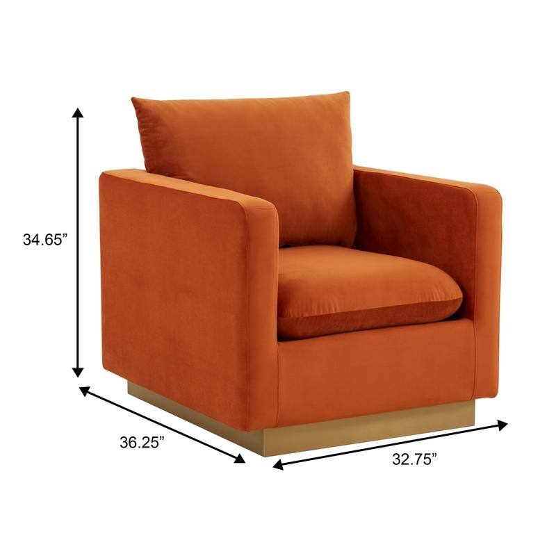 Nervo Velvet Modern Single Seater Sofa, Accent Arm Chair with Gold Stainless Steel Square Base for Living Room & Bedroom - 32.67
