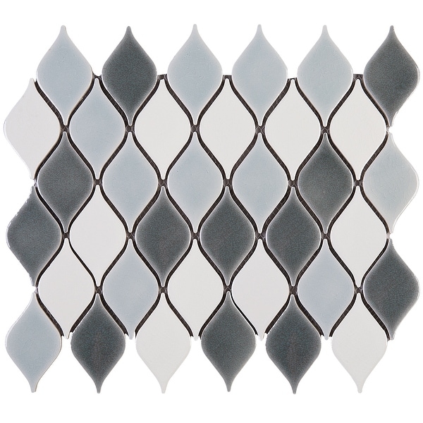 TileGen. Water Drop 2.3" x 3.6" Porcelain Mosaic Tile in Blue White Floor and Wall Tile (10 sheets/10sqft.)