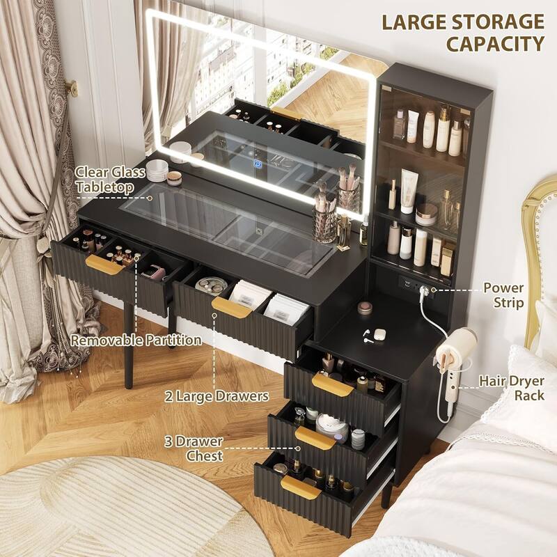 5 Drawers Vanity Desk, Makeup Dressing Table with Built-in USB Outlet Charging Station
